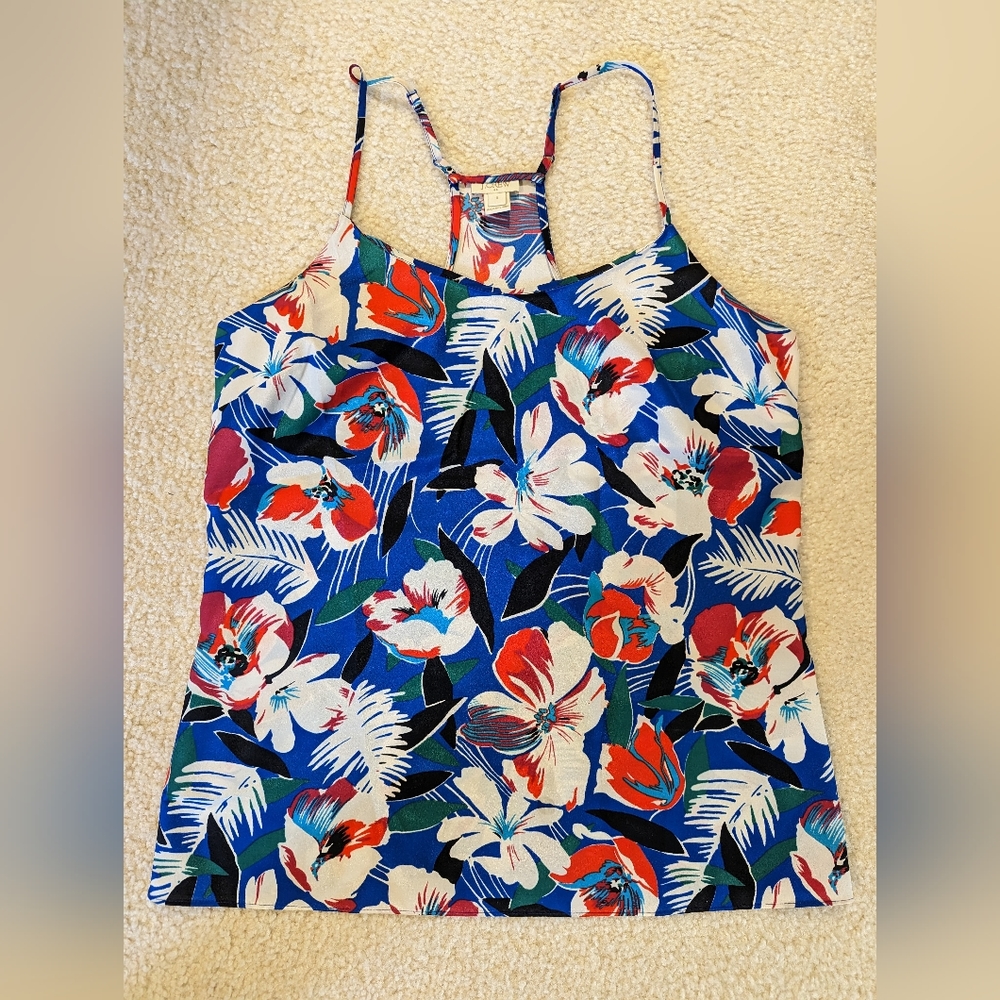Satin top with racerback. Floral print